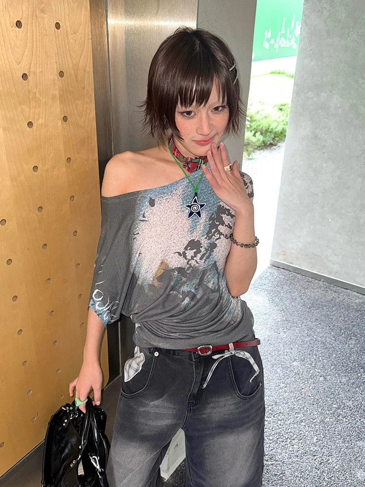Chic Dollette Hotsweet schulterfreies T-Shirt Kleidung Kurzarm Koreanische Mode T-Shirts Damen Kleidung Sommer Top 2000er